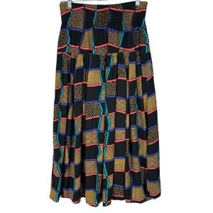 Vintage Carole Little Midi Skirt - Geometric / Graphic / 80s 90s / Elastic Waist